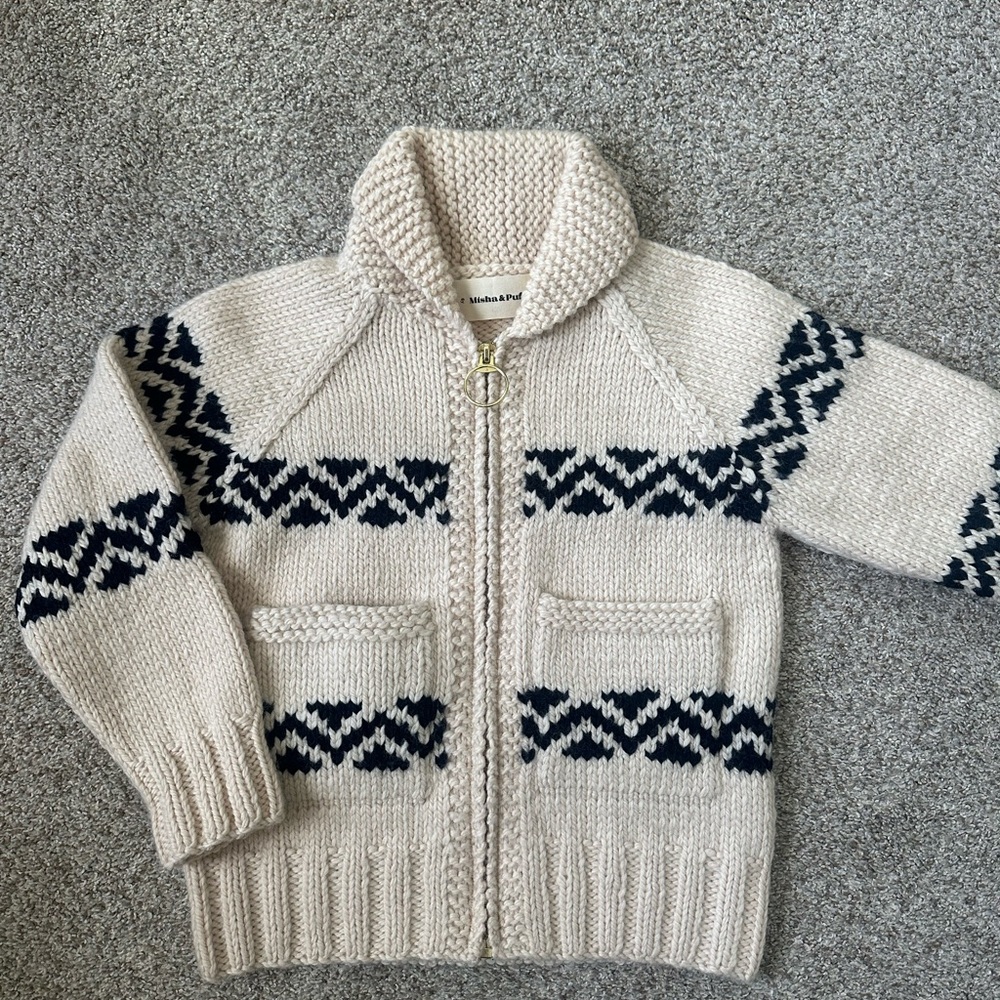 Misha and Puff Berkshires Zip Cardigan in String and Ink 6Y